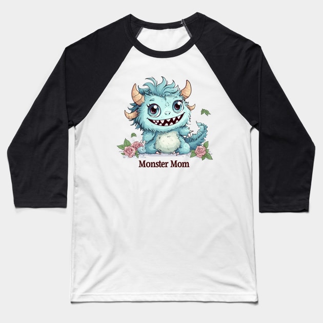 Cute Monster Mom Baseball T-Shirt by Obotan Mmienu